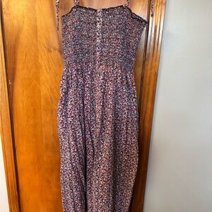 Aerie Ruched Pleated Midi Sundress in Red and Blue